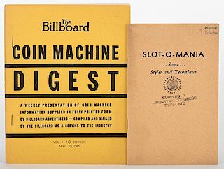 [Coin-Op] Two Booklets on Slots and Coin Machines. Including ñSlot-O-Maniaî (ca. 1939) by Trump, illus. by Myers, ex-libris Library of Congress Pamp