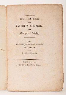 [Gaming _ Ombre] Longin, C.G. von. Die Vollst_ndigen Regeln und Gesetze des L'Hombre-Quadrille- und Cinquillespiels. Berlin, 1797. Contemporary plain 