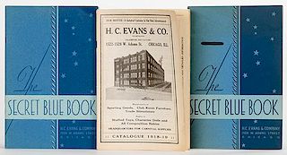 Three H.C. Evans & Co. Supply Catalogs. Chicago, 1919 _ 1936. PublisherÍs printed wrappers. Including two ñSecret Blue Bookî catalogs (1932/36) and