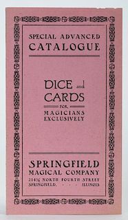 Springfield Magical Co. Special Advanced Catalogue. Springfield, Ill., ca. 1919. Pink decorative wrappers. Illustrated. 32 pages. Very good.