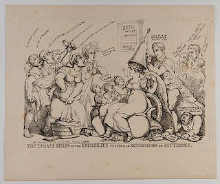 Fairburn, John. The Chance Seller of the Exchequer. London, 1823. A political cartoon protesting a reform of the lottery system and increase in taxes.