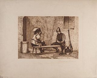 Group of Three Prints of Soldiers Gambling. Various publishers and dates. Including ñA Bivouac Fire on the Potomac,î (New York, ca. 1863, by Harper