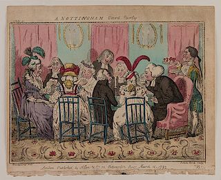Group of Four English Gaming Prints. English, 1772-1796. Including prints by Gillray, Woodward, and Kay. Two hand-colored prints, ñTwo Penny Whistî 
