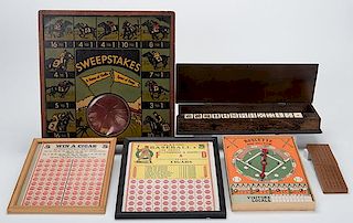 Group of Miscellaneous Gambling Related Items. Including a roulette baseball game (Wm. Bartholomae, 1929)