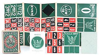 Willis W. Russell Roulette Cards and Pocket Folding Game Board. Milltown, N.J., 1905. 54 (complete) + Game Board & Betting Instructions + OB. A gambli