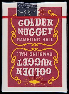 Golden Nugget Casino Playing Cards. Las Vegas, ca. 1980s. Red-backed deck of original casino playing cards. Sealed in cellophane with tax stamp. Excel