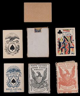 Two Faro Decks. Including Samuel Hart Pharo playing cards (ca. 1890), square corner, no indices, 52 + OB + Original Wrapper, top flap of box missing a