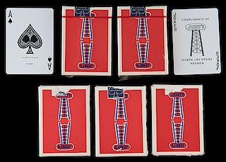 Six Orange Original JerryÍs Nugget Casino Playing Card Decks. North Las Vegas, ca. 1970. Including two decks mint sealed, three decks complete near m
