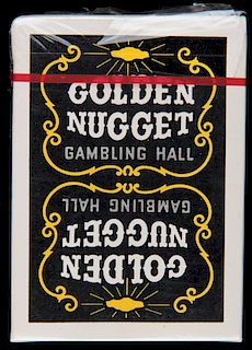 Golden Nugget Casino Playing Cards. Las Vegas, ca. 1980s. Blue-backed deck of original casino playing cards. Sealed in cellophane (slightly peeling at