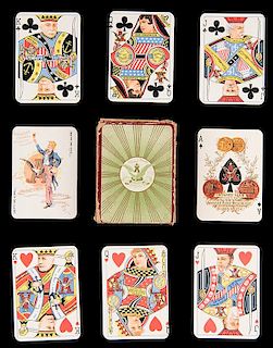 Anheuser-Busch Spanish American War Advertising Playing Cards. Gray Lithographing Co., 1898. 52 + J + OB. The courts feature officers serving in the S