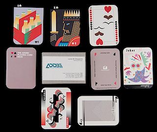 Adobe Playing Card Deck. Adobe Systems Inc., 1988. 52 + 2J + OB. Promotional deck with each of the four suits designed by a different graphic artist u