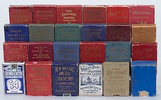 Group of 24 Souvenir Playing Card Decks. Various dates and printers. Including California, C.M. & St. P. RY, Chicago Views, From Sea to Summit, White 