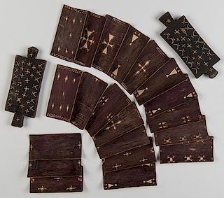 Unusual Group of Twenty Wooden Cards with Carved Symbols. Possibly American Indian, ca. 1900. Carved on birch bark, the symbols are non-traditional, p