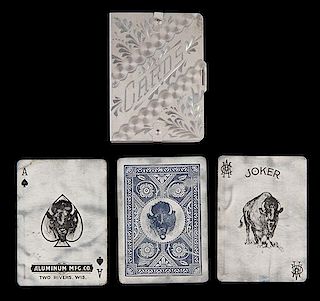 Aluminum Mfg. Co. Pan American Aluminum Playing Cards. Two Rivers, Wisc., 1901. 52 + J + Original Slipcase. This is the first aluminum deck known. Sta
