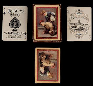 Congress Knuckle Down Playing Cards. USPC, Cincinnati, OH., ca. 1906.  52 + J + OB. Very rare Congress back depicting two boys shooting marbles. Very 