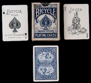 USPC Bicycle 808 Playing Cards ñMotorcycle #2.î Cincinnati, ca. 1900. 52 + J + Box. The box held a deck with the rare Margin Tri-Plaid back and the 