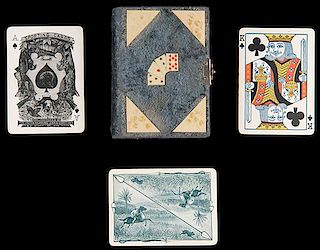 Union Playing Card Co. Sporting Cards. New York, ca. 1885. 52 + J. Deck no doubt made to compete with USPCÍS Sportsman brand. In a blue velvet case w