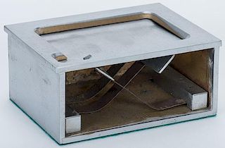 Stuss Dealing Box. American, maker unknown, ca. 1940. Nickel-plated and in good working order. The game of Stuss is a variant of faro and is sometimes