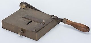 Card Trimmer. American, maker unknown, ca. 1890. Early brass blade trimmer with wood handle. Very good.