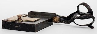Card Trimmer. American, maker unknown, ca. 1900. Brass card trimmer with shears trimmer. Excellent working condition.