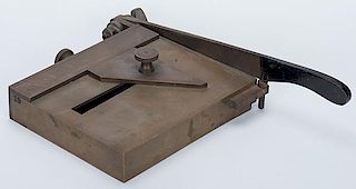 Card Trimmer. American, maker unknown, ca. 1900. Brass card trimmer with blade trimmer. Very good.