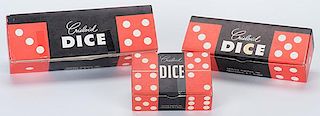 Lot of Crisloid Plastics Dice. Providence, ca. 1980. Including eleven sets of red 5/8î dice in original box