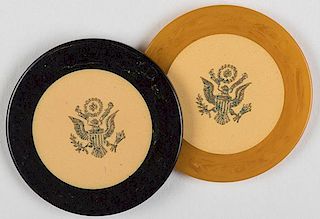[Hoover, Herbert, U.S. President, 1929 _ 33]. Herbert Hoover-Owned Pair of Bakelite Poker Chips. American, ca. 1930. Bakelite chips embossed with the 