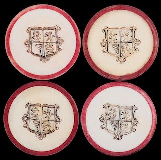 Four Shield Inside Red Rim Ivory Poker Chips. English (?), ca. 1880. Not listed in Seymour. 1 _î. Excellent.