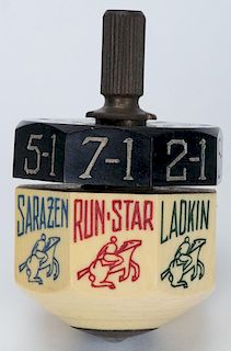 Large Bakelite Horse Race Put and Take Top. American, ca. 1925. Featuring eight horses