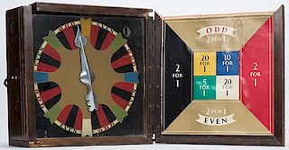 Electric Spin the Arrow Gambling Game. American, ca. 1930. Electric apparatus spins the arrow, with a layout on the inside of the lid indicating the p