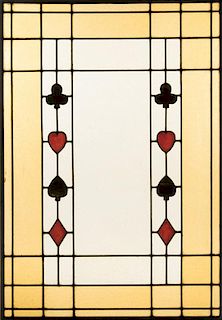 Three Leaded Stained Glass Windows with Suit Symbols. American, ca. 1930s. The largest 40 x 28î. All excellent.