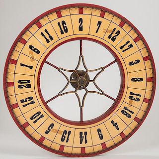 Carnival Wheel. Double-sided wooden wheel with hand painted numerals. 21î diam. Excellent.