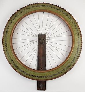 Carnival Bicycle Wheel. Wooden wheel with hand painted numbers and mounting board. 32î diam.