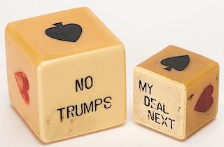 Two ñMy Deal Nextî Trump Indicator Cubes. Circa 1930. Pair of trump indicator cubes with ñMy Deal Nextî on one side so might also be used as a buc