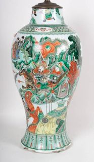 Chinese Export Famille Verte porcelain lamp