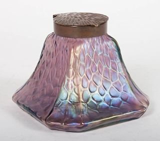 Iridescent art glass inkwell