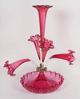 Cranberry glass epergne