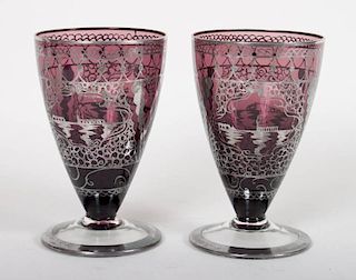 Pair of Bohemian silver overlay water glasses