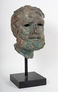 Classical style patinated iron male head