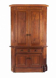 American oak corner cupboard