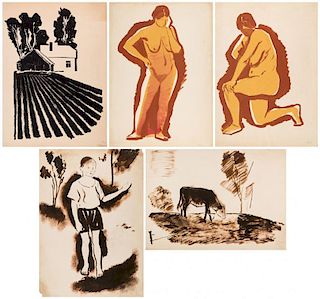 FIVE GOUACHES BY NIKOLAY STEPANOVICH TROSHIN (RUSSIAN 1897-1990)