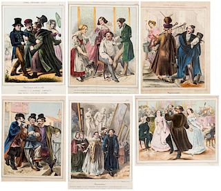 SIX COLOR LITHOGRAPHS DEPICTING TYPICAL RUSSIAN CHARACTERS AND SCENES OF THE 19TH CENTURY BY RUDOLPH ZHUKOVSKY (RUSSIAN 1814-1886)