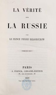 LA VERITE SUR LA RUSSIE BY PRINCE PIERRE DOLGOROUKOV, 1860