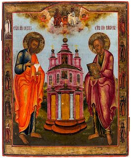 A LARGE RUSSIAN ICON OF SAINTS PETER AND PAUL, MID 19TH CENTURY