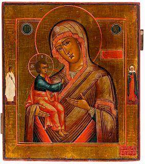 A LARGE SIGNED RUSSIAN ICON OF OUR LADY HODEGETRIA OF JERUSALEM, 19TH CENTURY