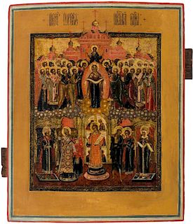 A RUSSIAN ICON OF THE PROTECTING VEIL OR POKROV OF THE MOTHER OF GOD