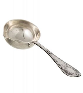 A RUSSIAN SILVER SAUCE LADLE, FABERGE WITH IMPERIAL WARRANT, MOSCOW, 1908-1918