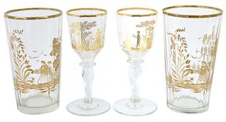 A GROUP OF 4 RUSSIAN IMPERIAL CUT-GLASS BEAKERS AND STEMMED GLASSES, POTEMKIN GLASS FACTORY [LATER THE RUSSIAN IMPERIAL PORCELAIN FACTORY], 1790S