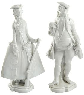 A PAIR OF WHITE PORCELAIN FIGURES OF HUNTERS, SCHWARZBURGER, AFTER A MODEL BY PAUL SCHEURICH