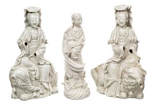 A GROUP OF THREE BLANC-DE-CHINE FIGURES